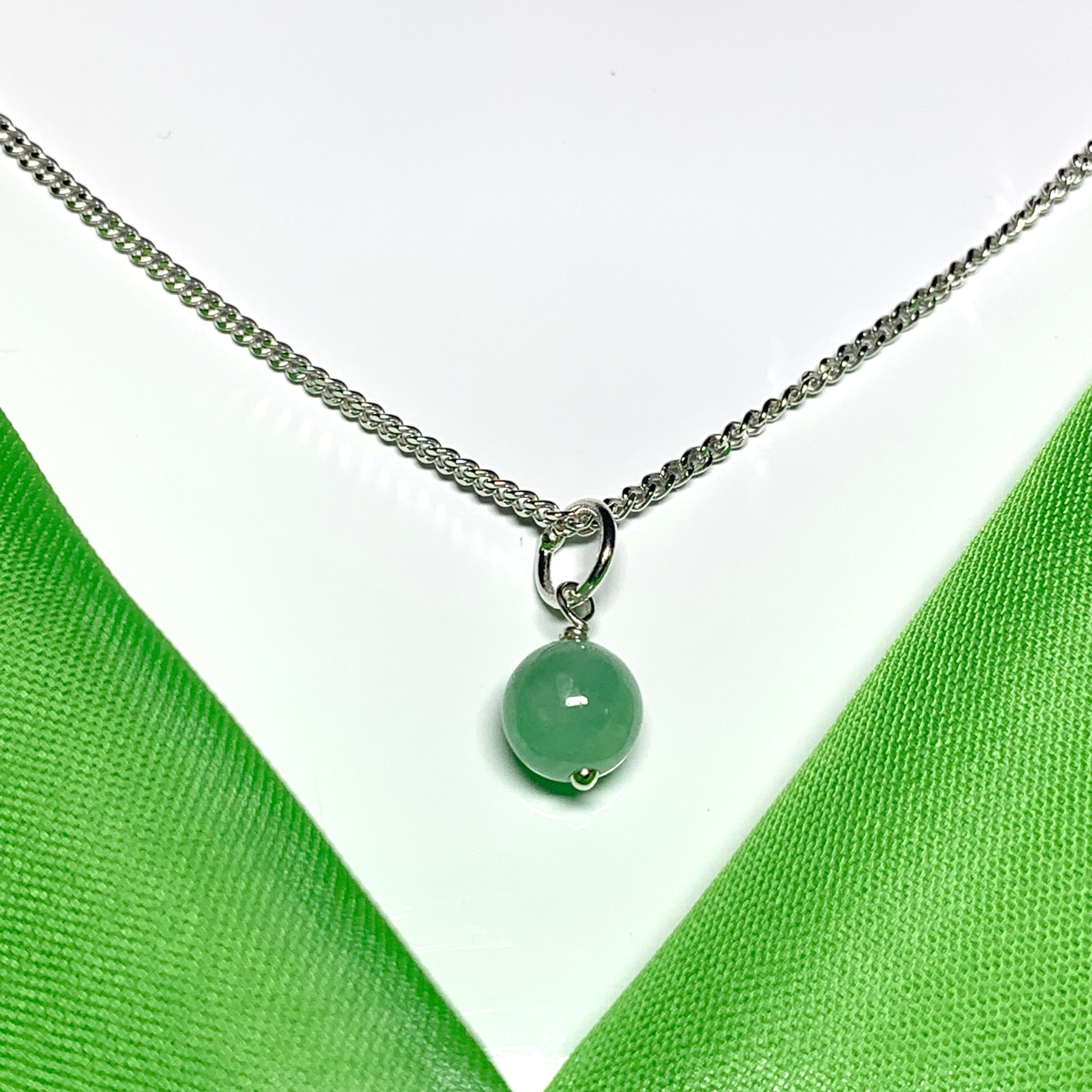 Small real green jade necklace round ball shaped pendant