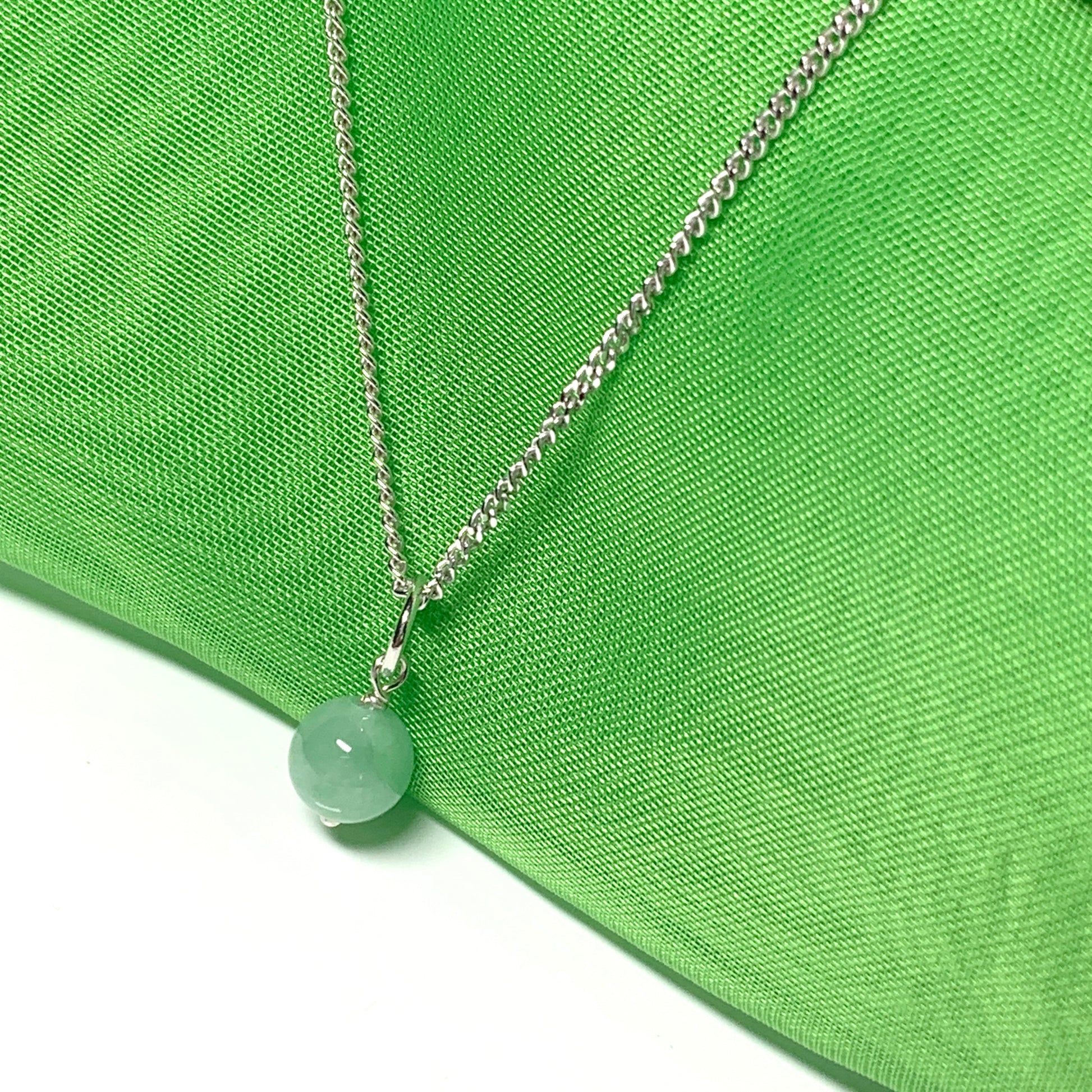 Small real green jade necklace round ball shaped pendant