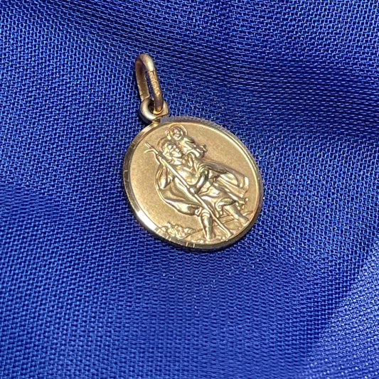 Small solid round St. Christopher yellow gold 16 mm