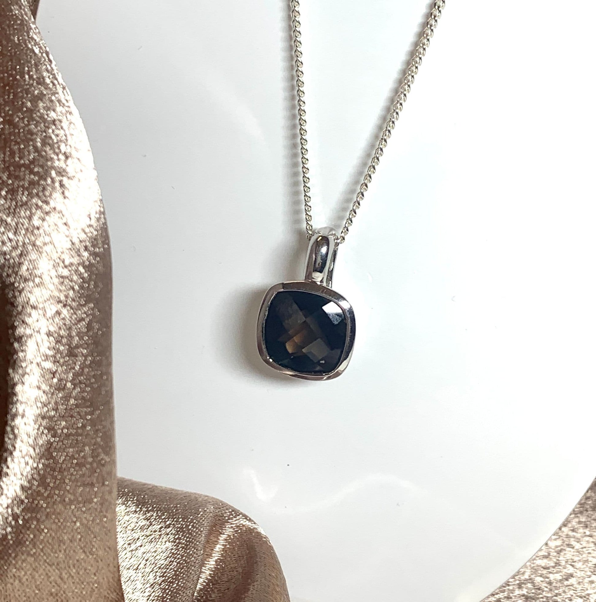 Smoky Quartz Cushion Shaped Sterling Silver Necklace