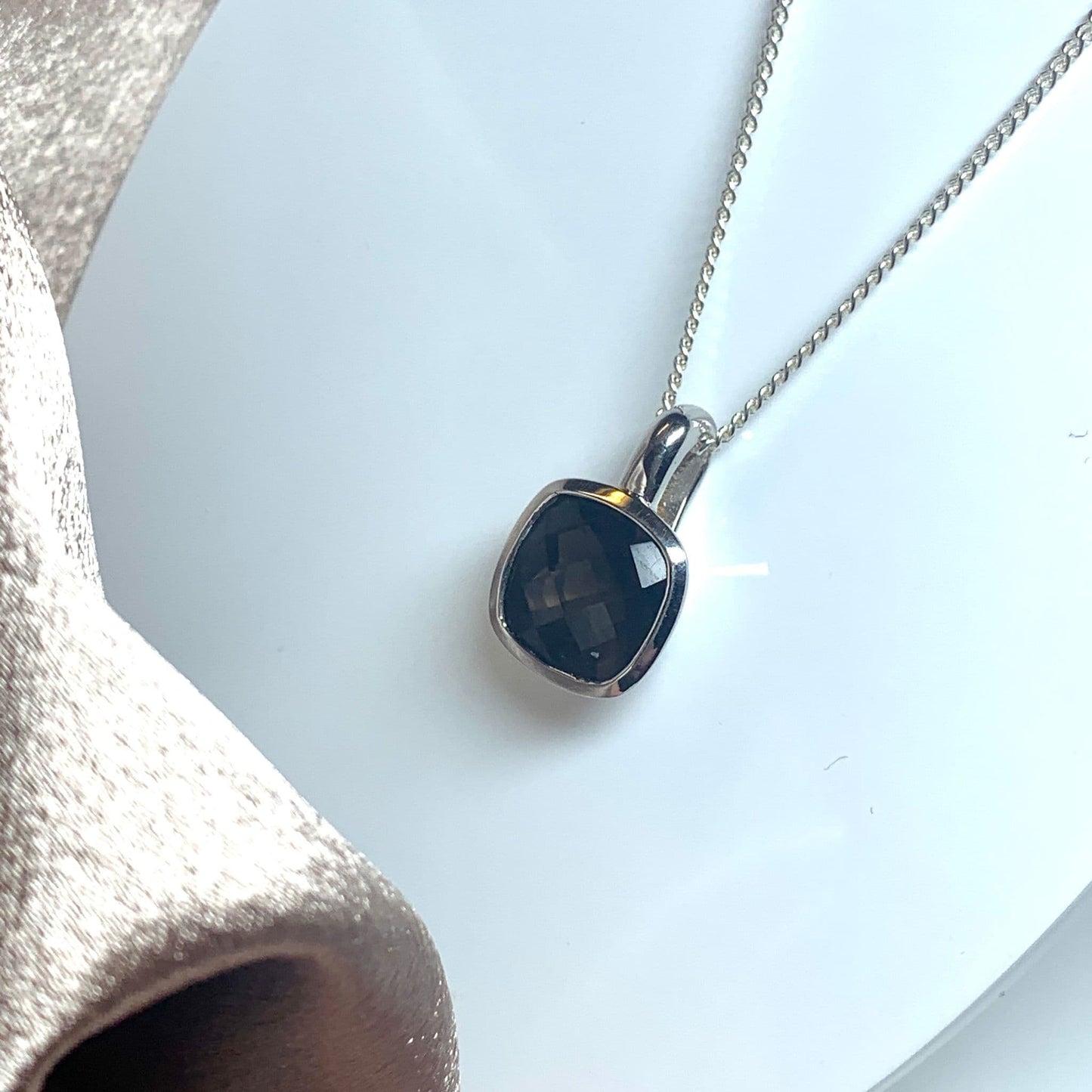 Smoky Quartz Cushion Shaped Sterling Silver Necklace