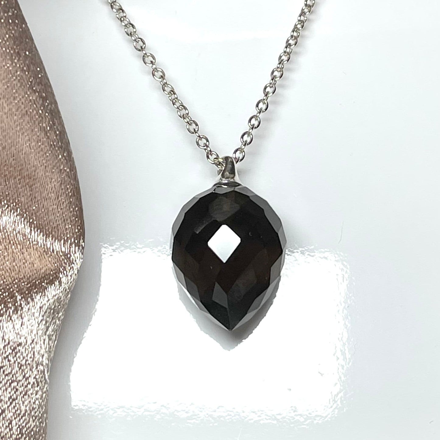 Smoky Quartz Teardrop Sterling Silver Necklace