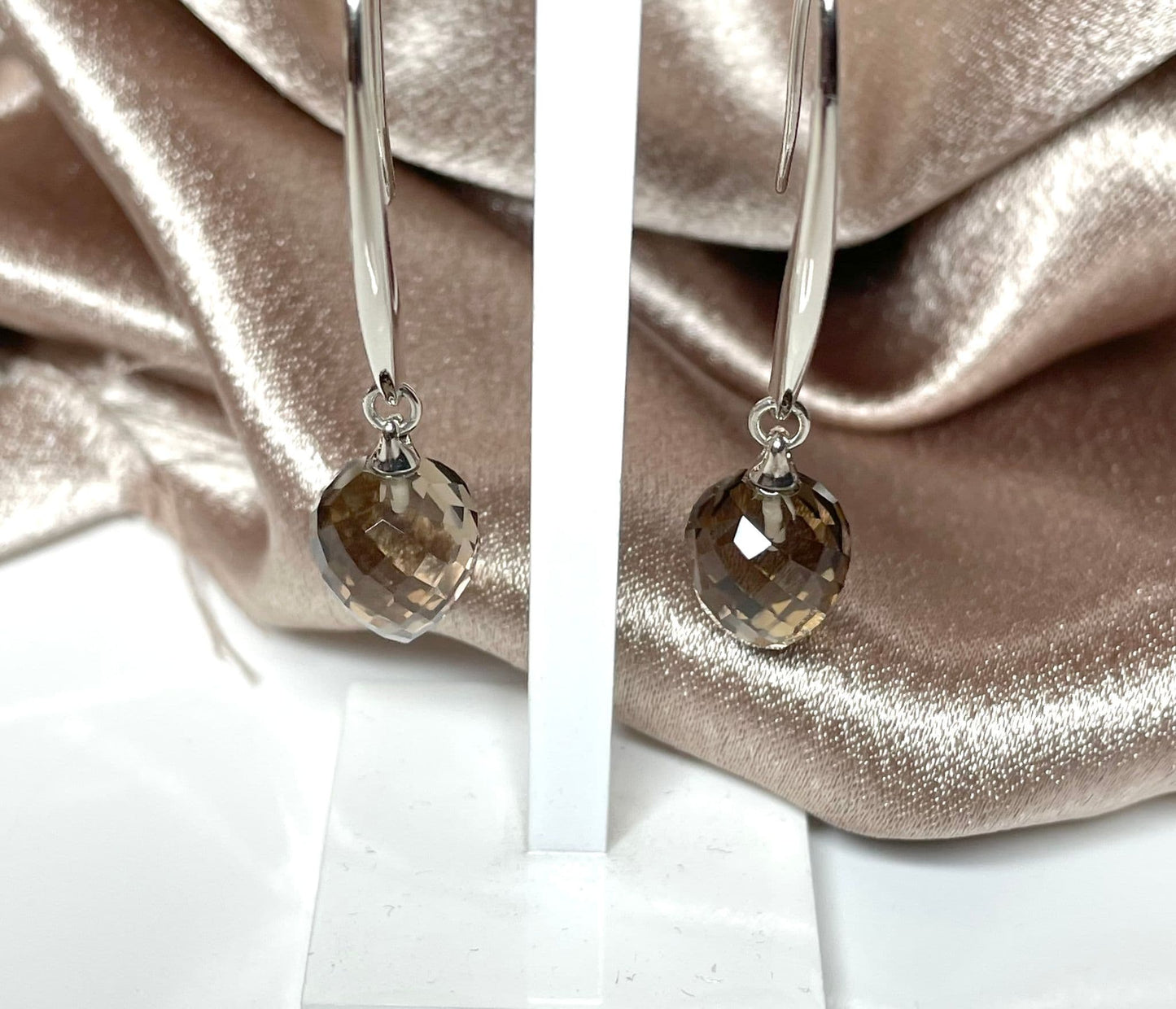 Smoky Quartz Teardrop Silver Drop Earrings