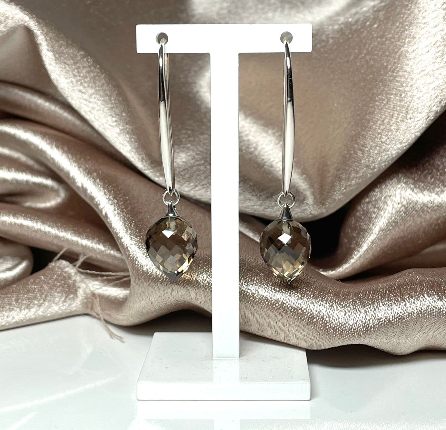 Smoky Quartz Teardrop Silver Drop Earrings