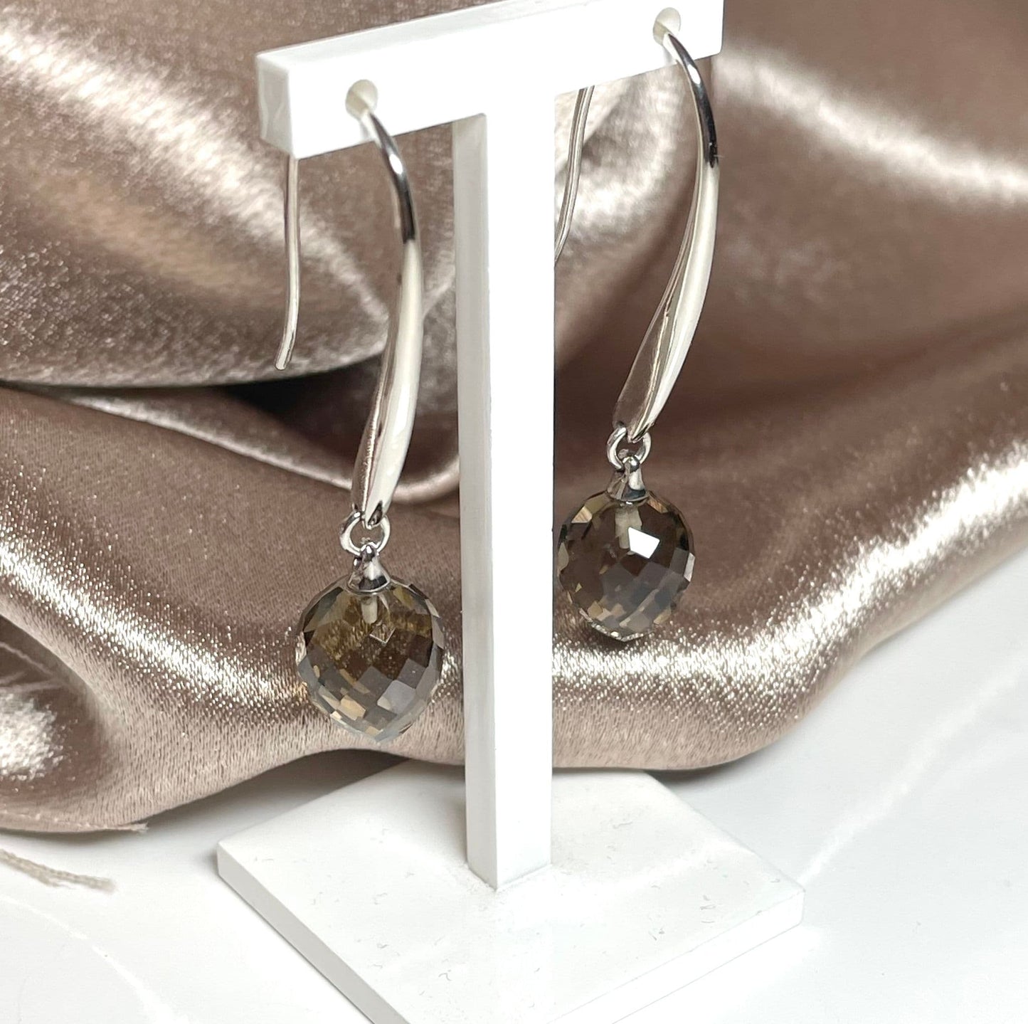 Smoky Quartz Teardrop Silver Drop Earrings