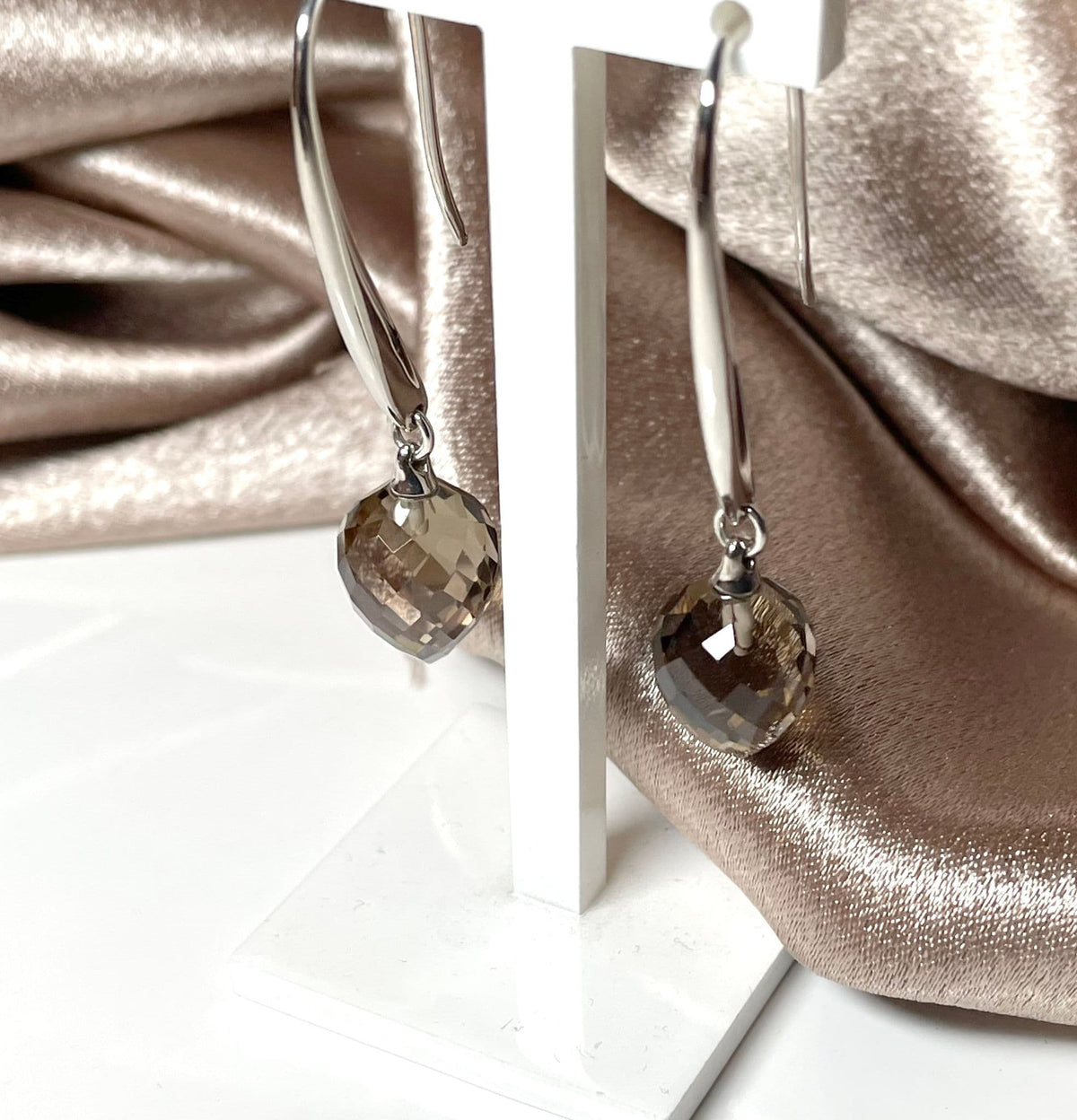 Smoky Quartz Teardrop Silver Drop Earrings
