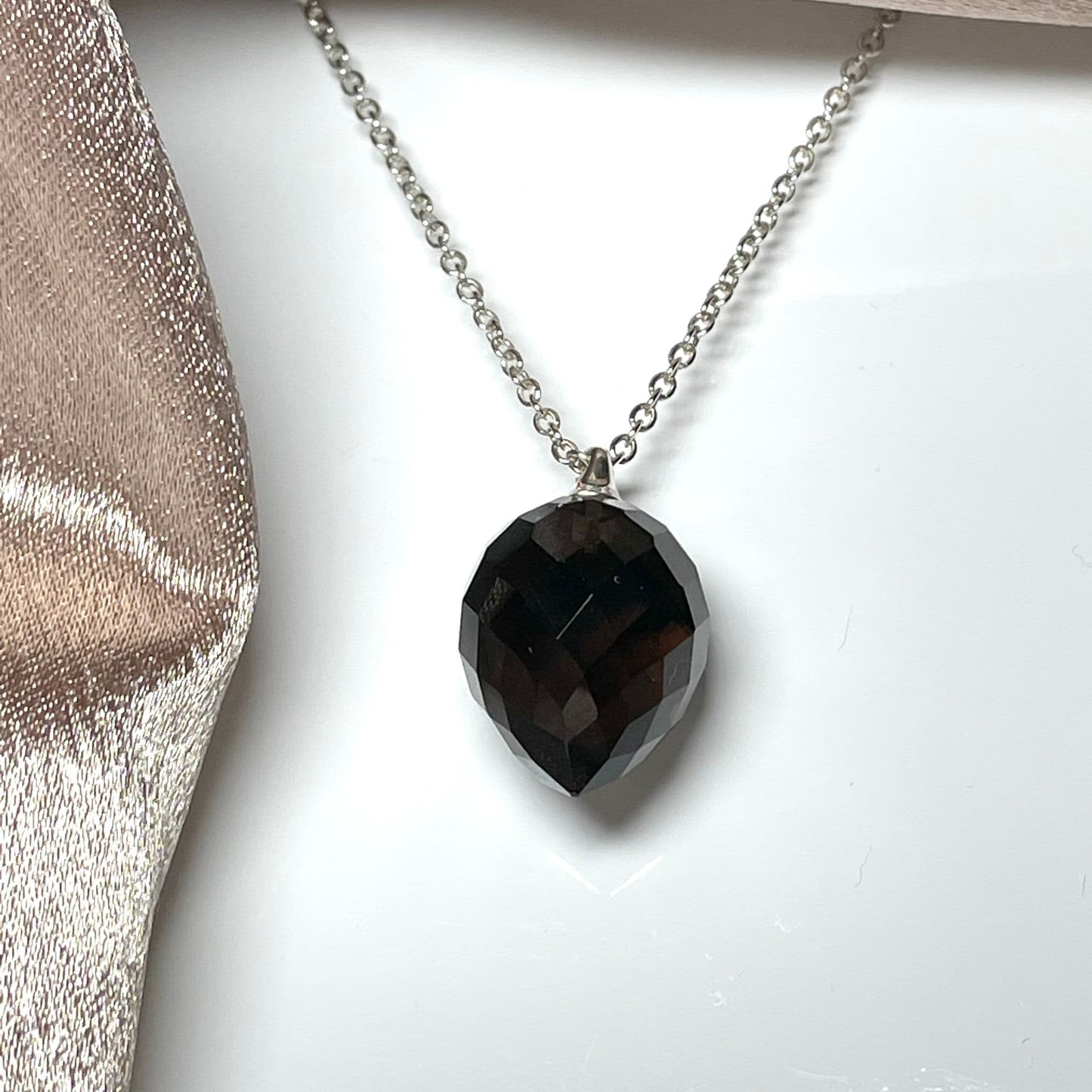 Smoky Quartz Teardrop Sterling Silver Necklace