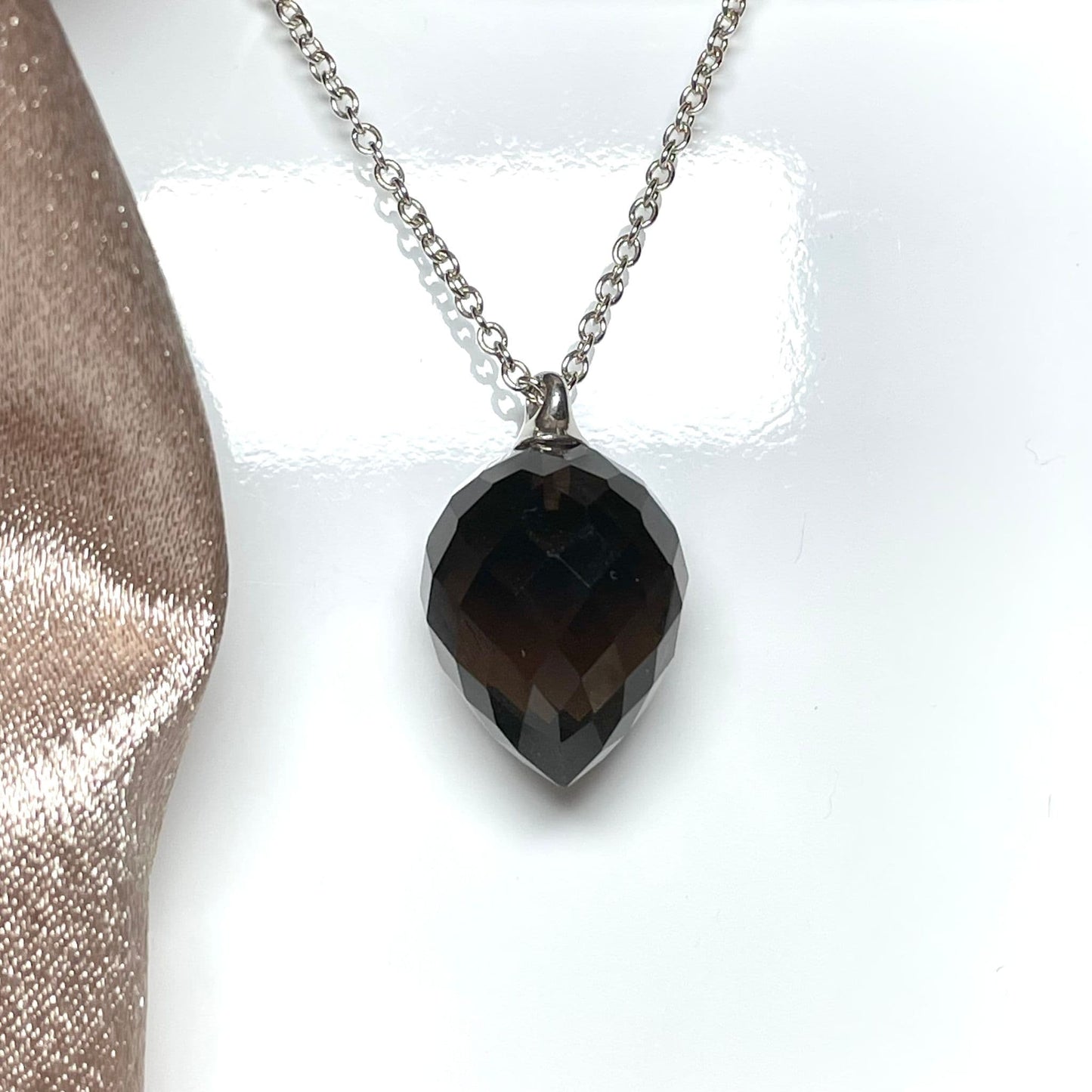 Smoky Quartz Teardrop Sterling Silver Necklace