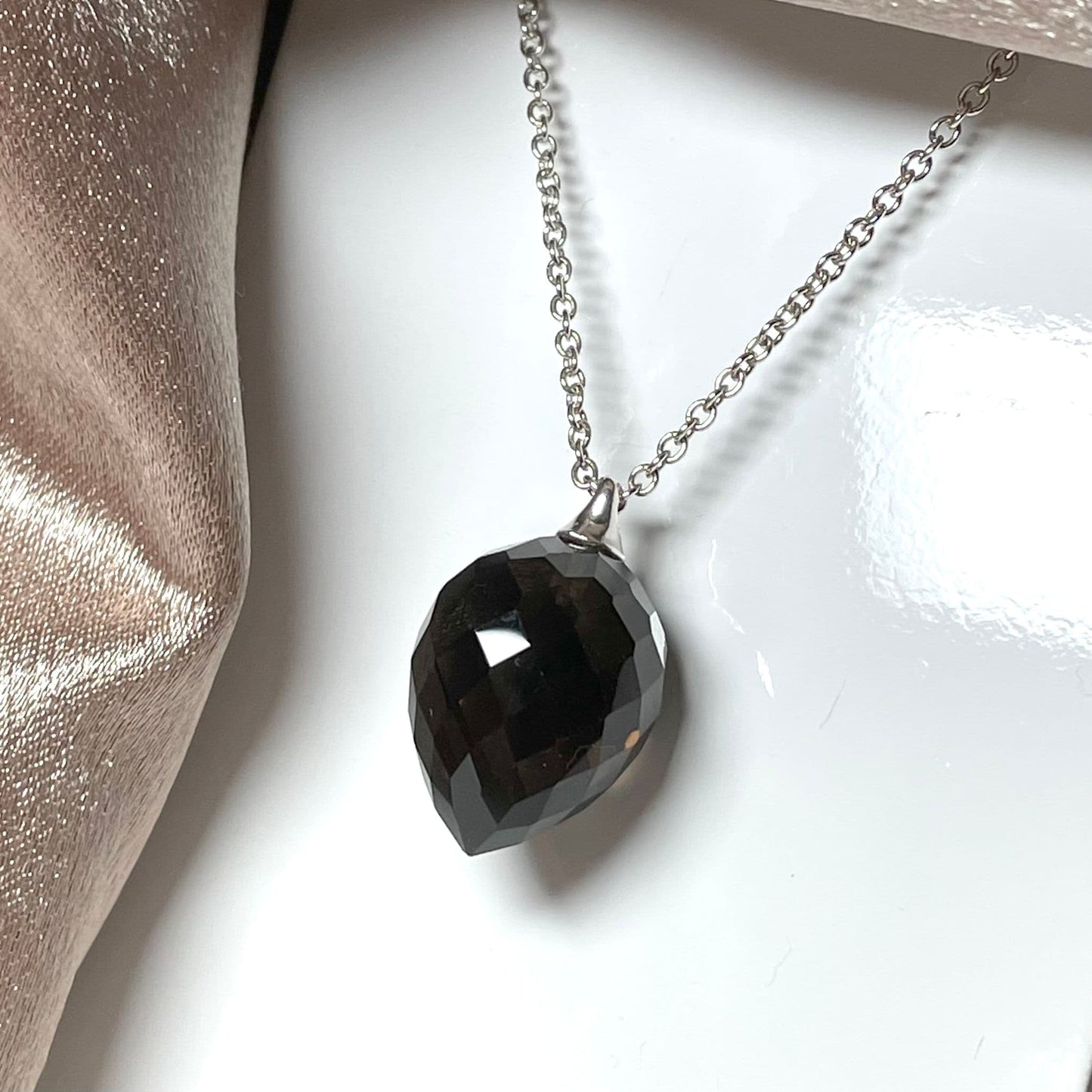 Smoky Quartz Teardrop Sterling Silver Necklace