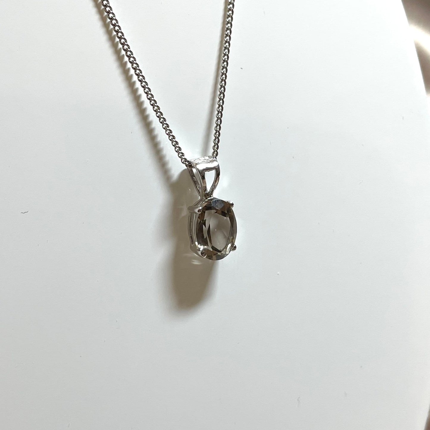 Smoky Quartz White Gold Oval Necklace