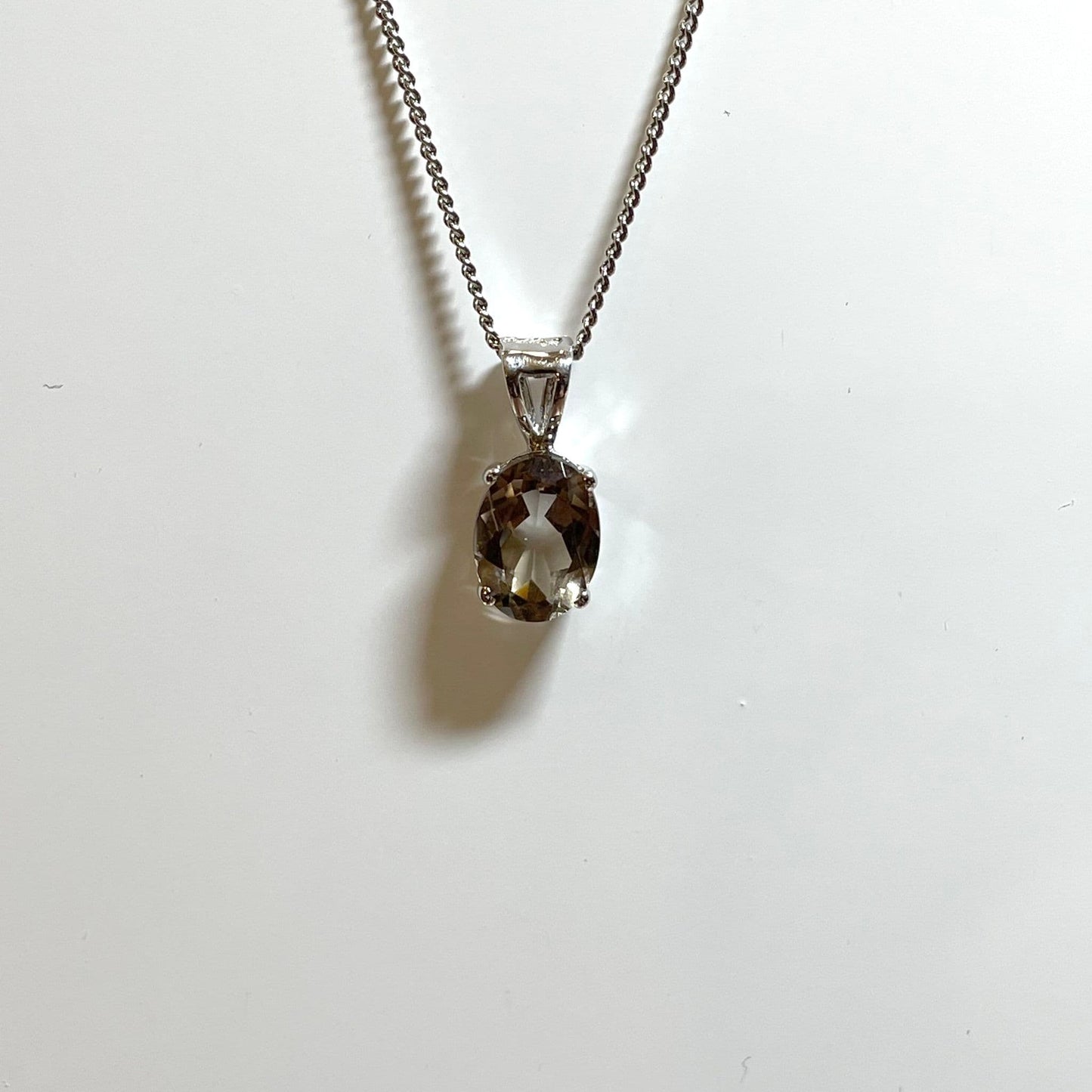 Smoky Quartz White Gold Oval Necklace