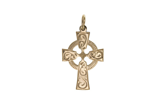 Solid Celtic cross yellow gold necklace pendant