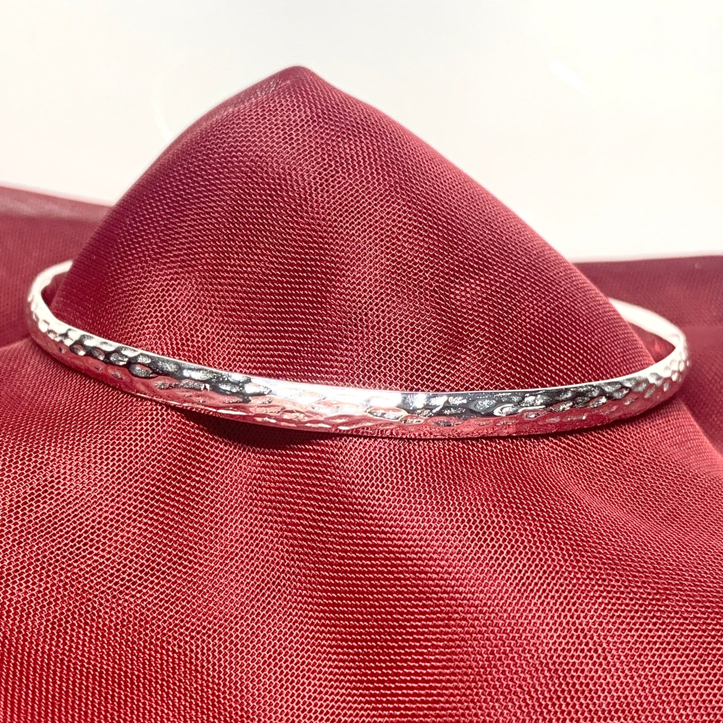 Solid Heavyweight Hammered Sterling Silver Round Bangle