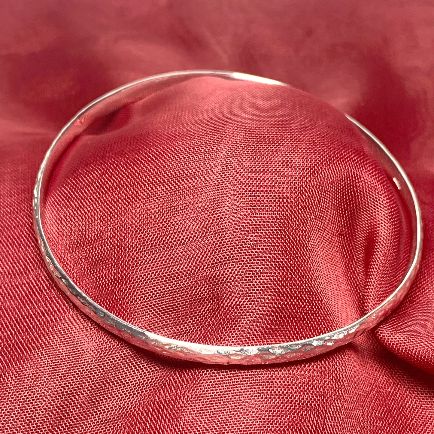 Solid Heavyweight Hammered Sterling Silver Round Bangle