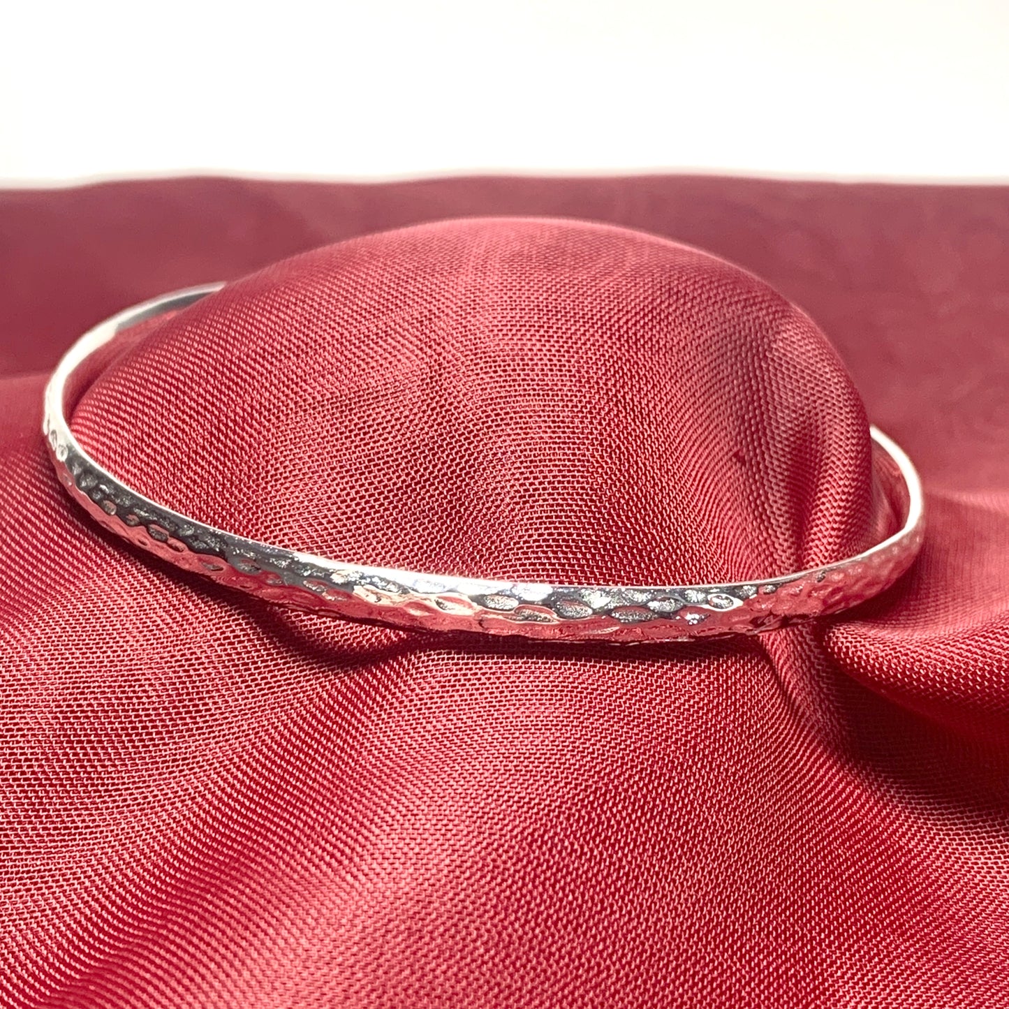 Solid Heavyweight Hammered Sterling Silver Round Bangle