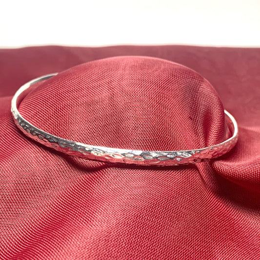Solid Heavyweight Hammered Sterling Silver Round Bangle