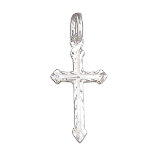 Solid Sterling Silver Cross Diamond Cut Pattern Including Chain