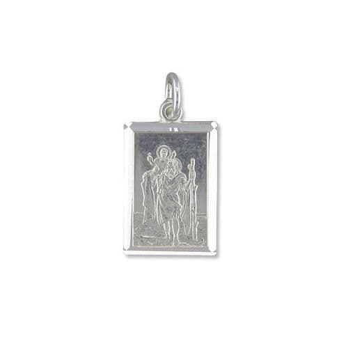 Solid Sterling Silver Rectangular St. Christopher Including Chain