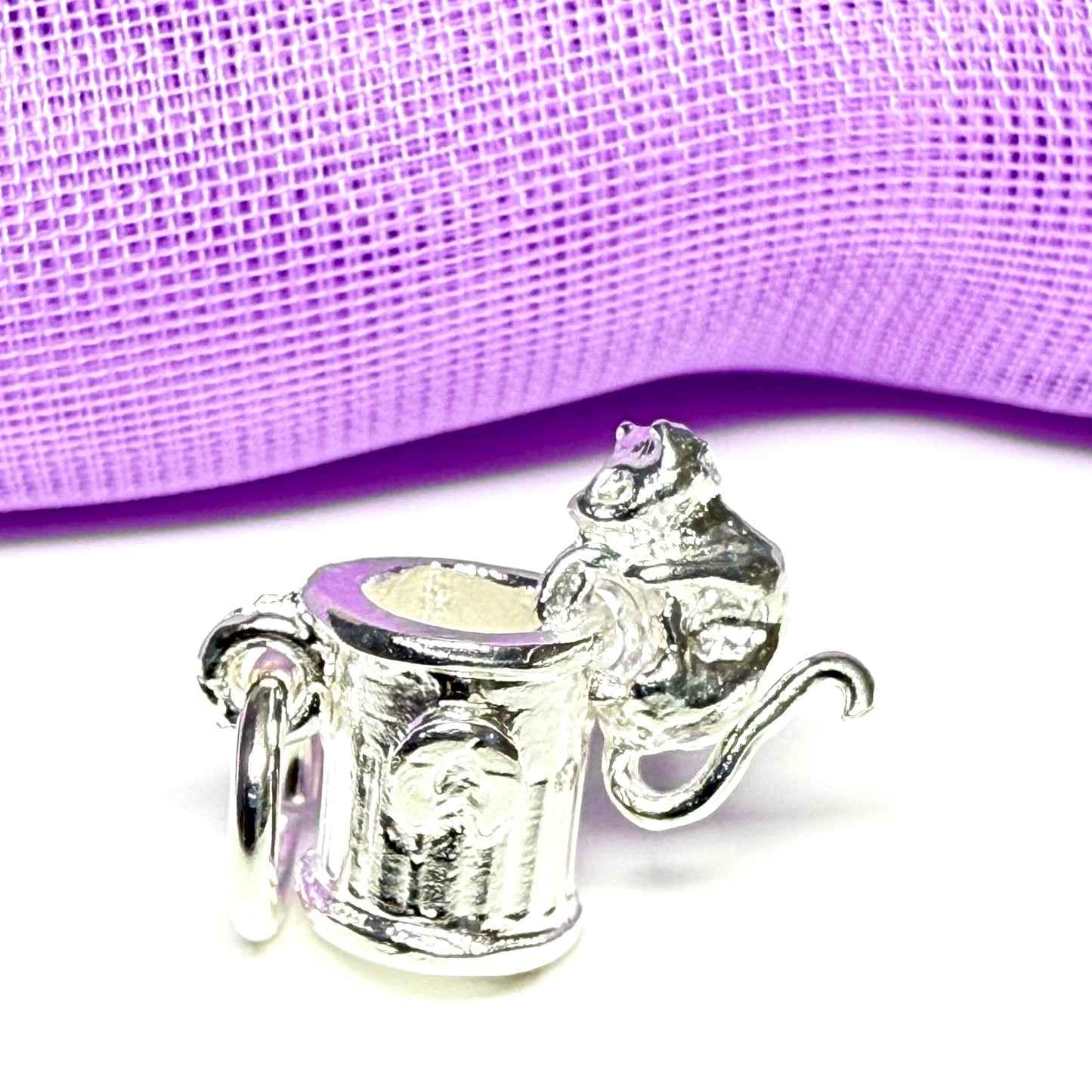 Cat On A Dustbin Sterling Silver Charm