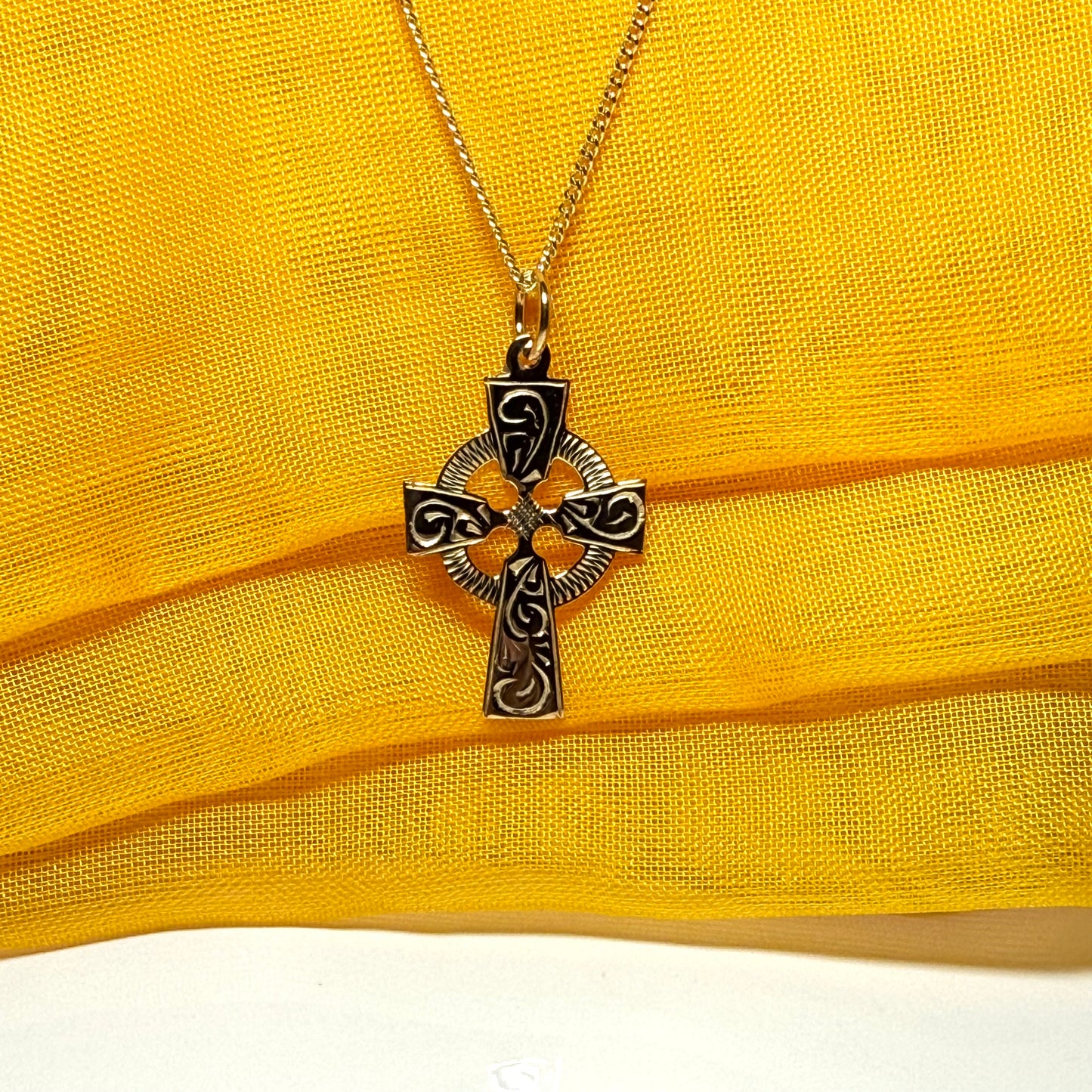 Solid Celtic cross yellow gold necklace pendant