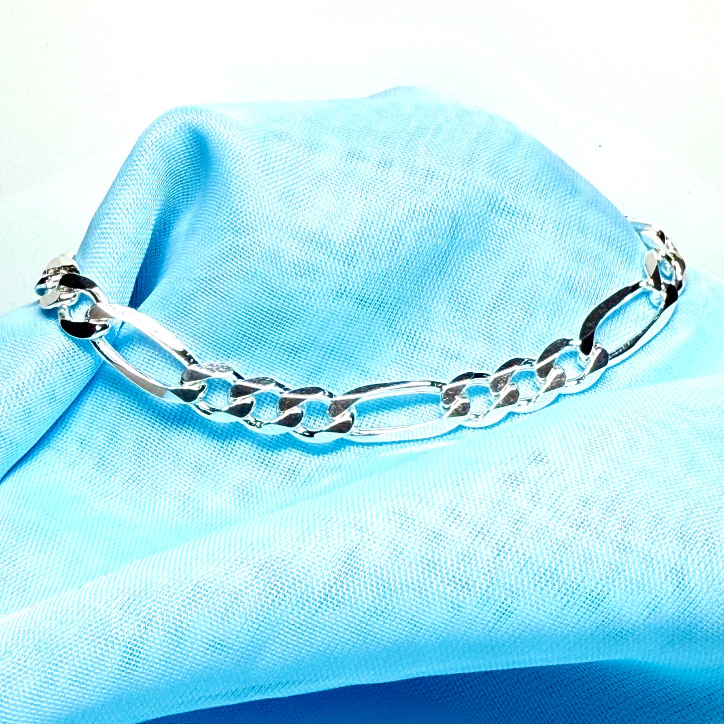 Men's Solid Heavy Sterling Silver 3 + 1 Figaro Bracelet