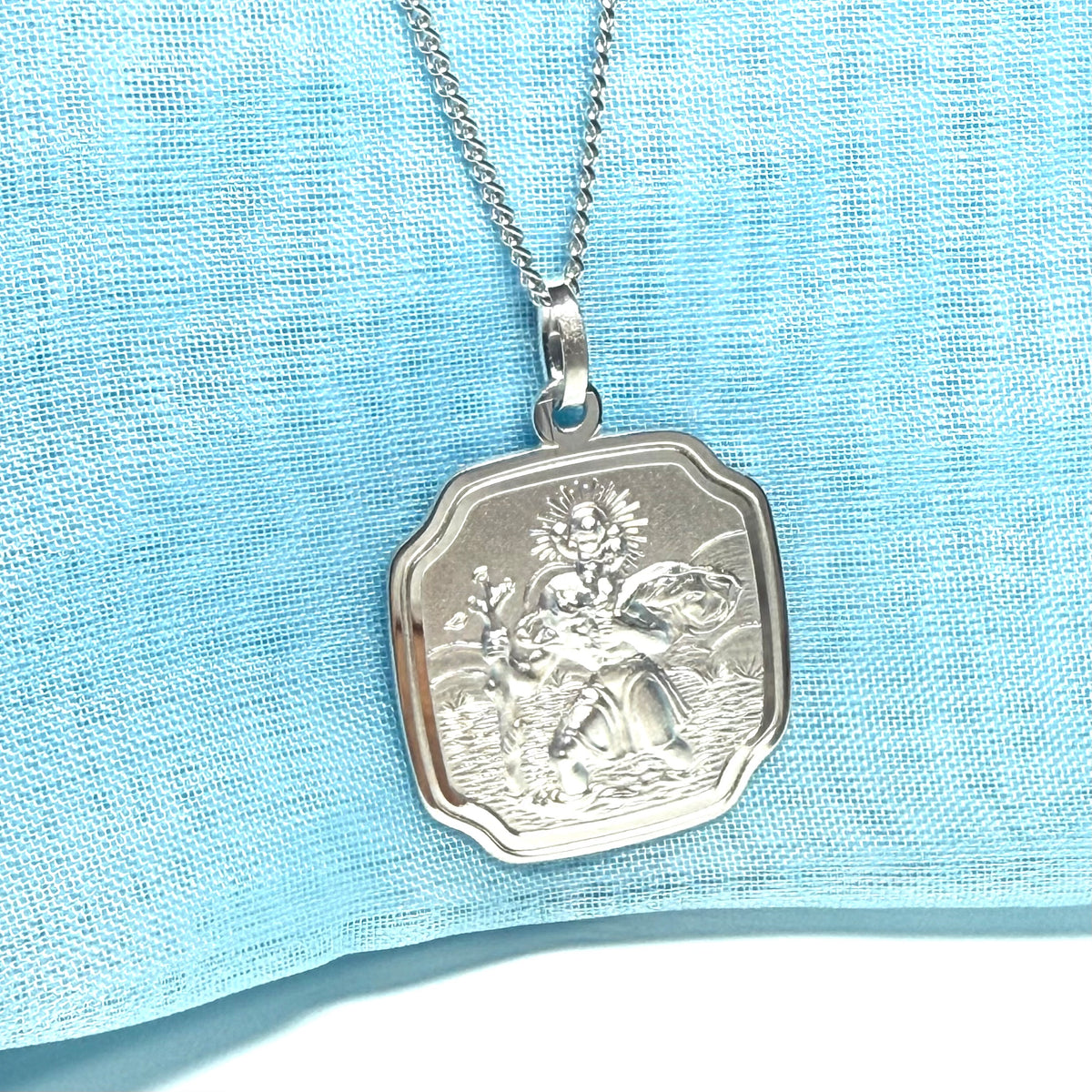 Solid Silver Cushion Shaped St. Christopher Curved Corners