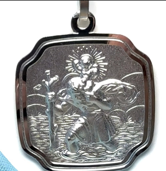 Silver Cushion Shaped St. Christopher Curved Corners