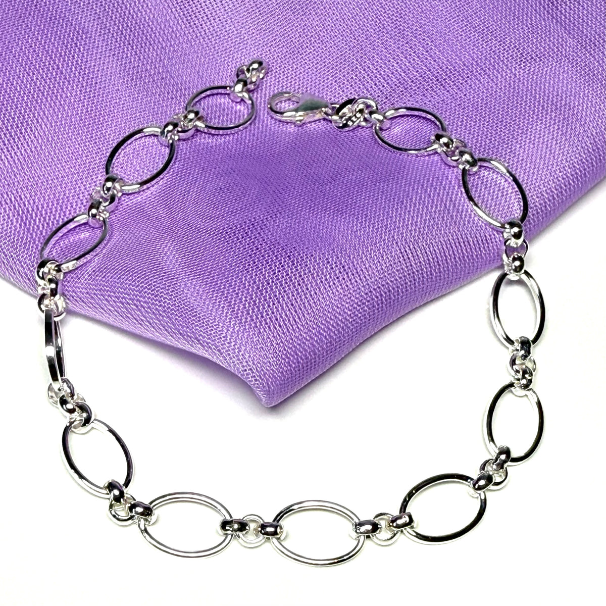 Solid oval link sterling silver open designed bracelet