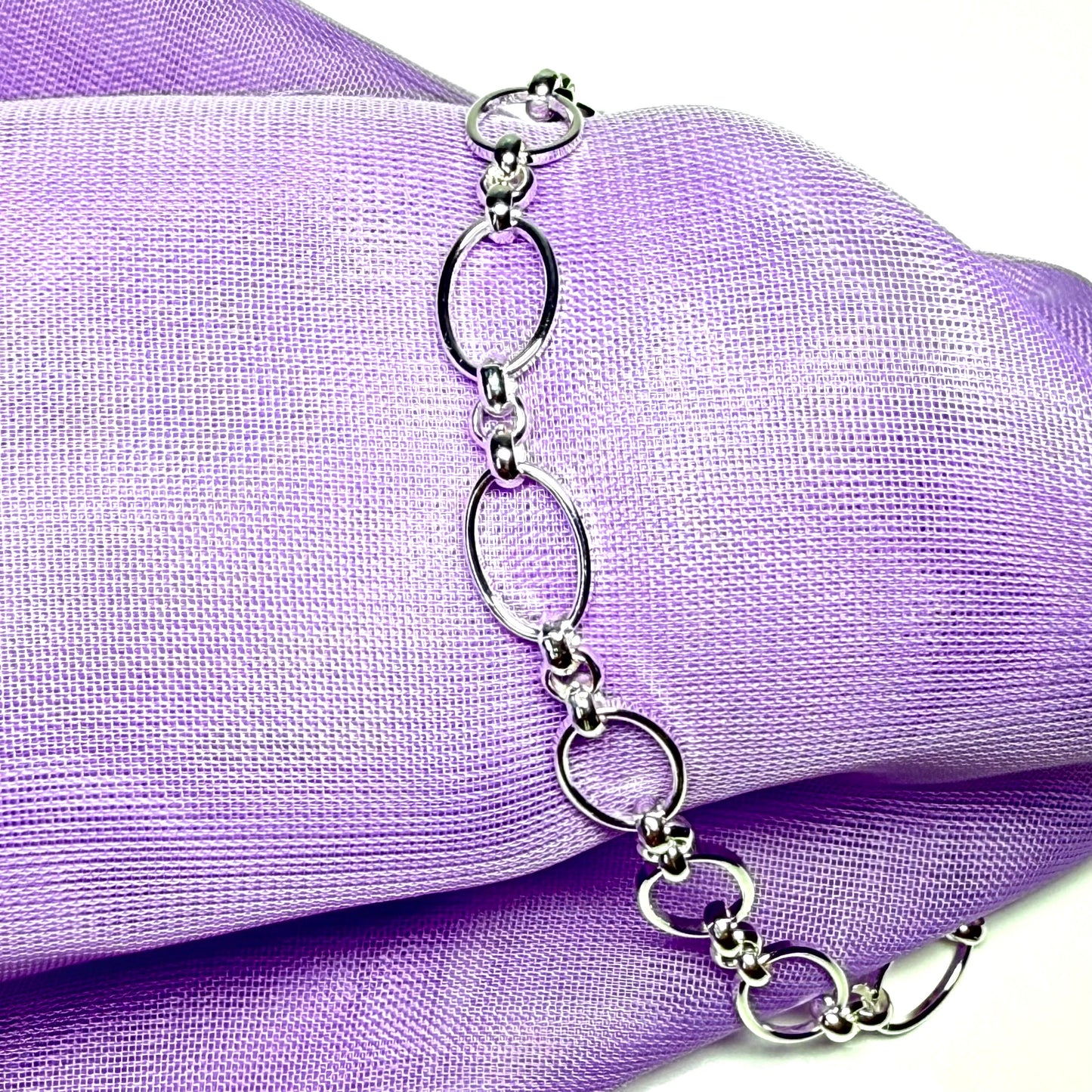 Solid oval link sterling silver open designed bracelet