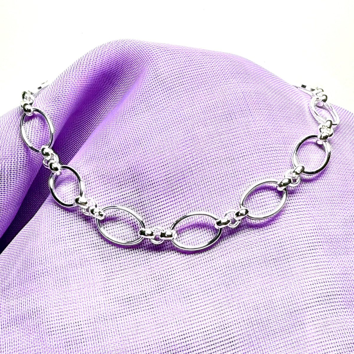 Solid oval link sterling silver open designed bracelet