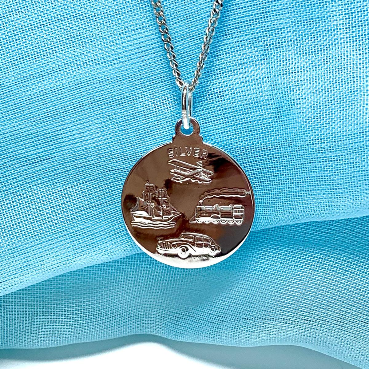Solid round sterling silver St. Christopher necklace double sided pendant