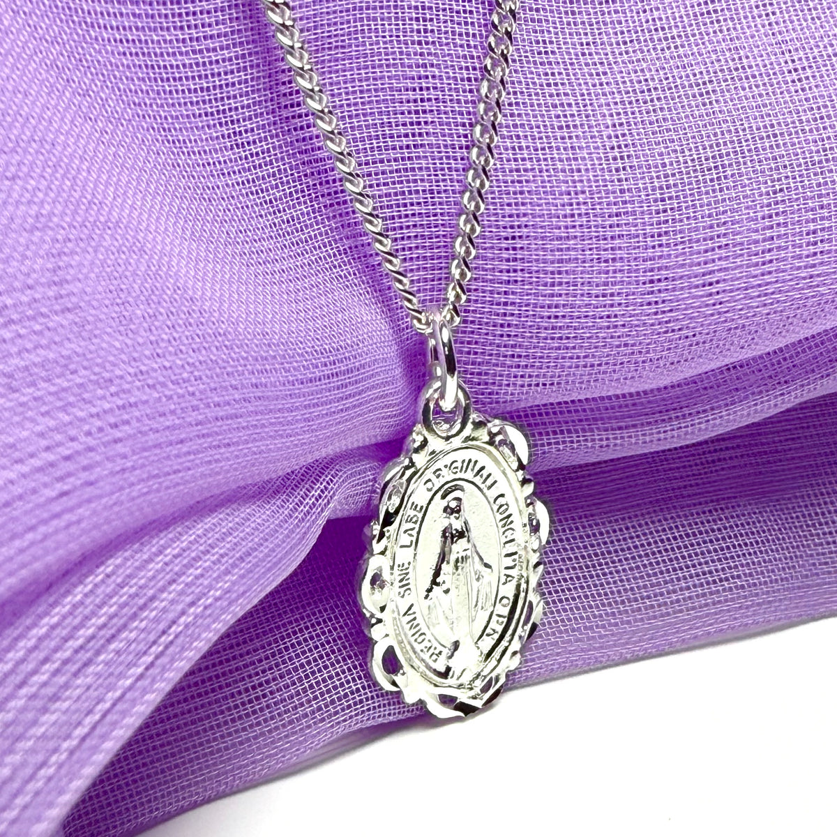 Solid sterling silver oval Mary Magdalene necklace Miraculous pendant including chain
