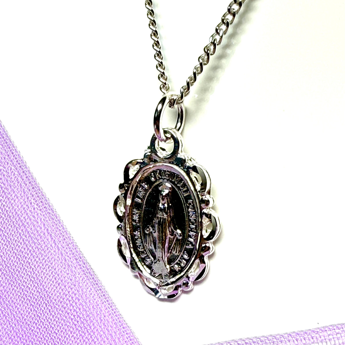 Solid sterling silver oval Mary Magdalene necklace Miraculous pendant including chain