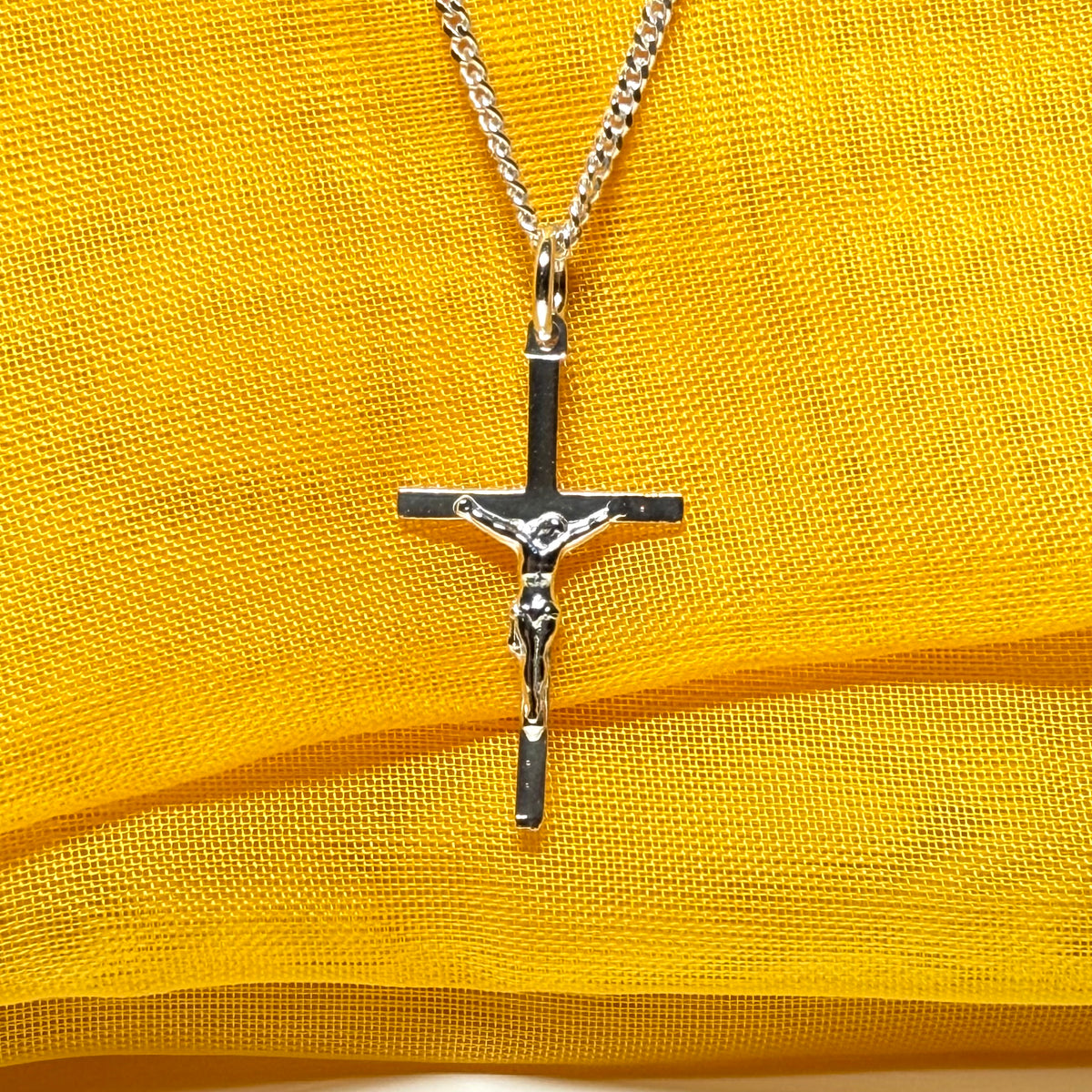 Solid sterling silver crucifix cross necklace with a chain
