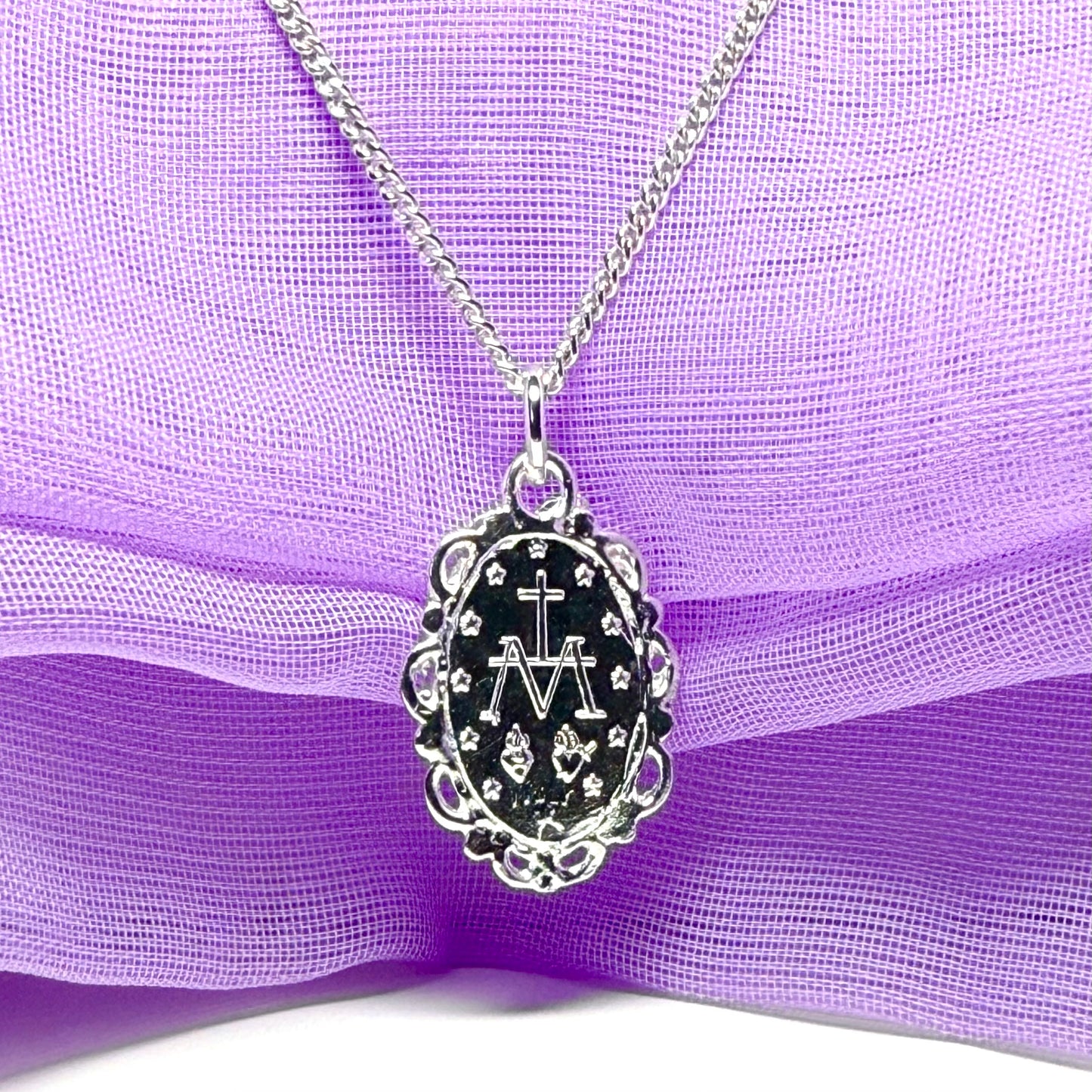Solid sterling silver oval Mary Magdalene necklace Miraculous pendant including chain
