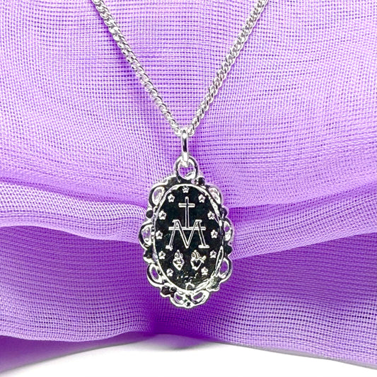 Solid sterling silver oval Mary Magdalene necklace Miraculous pendant including chain