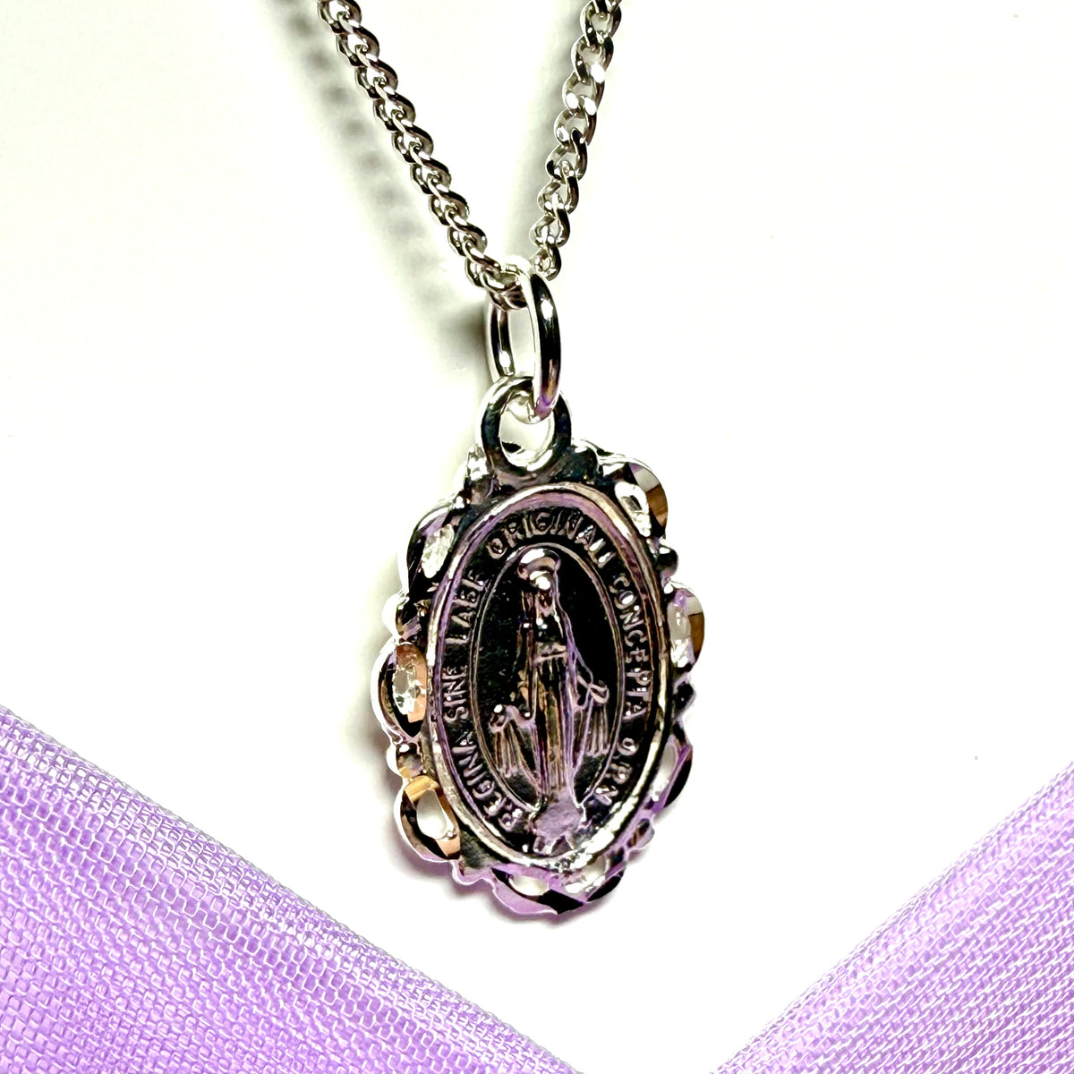 Solid sterling silver oval Mary Magdalene necklace Miraculous pendant including chain