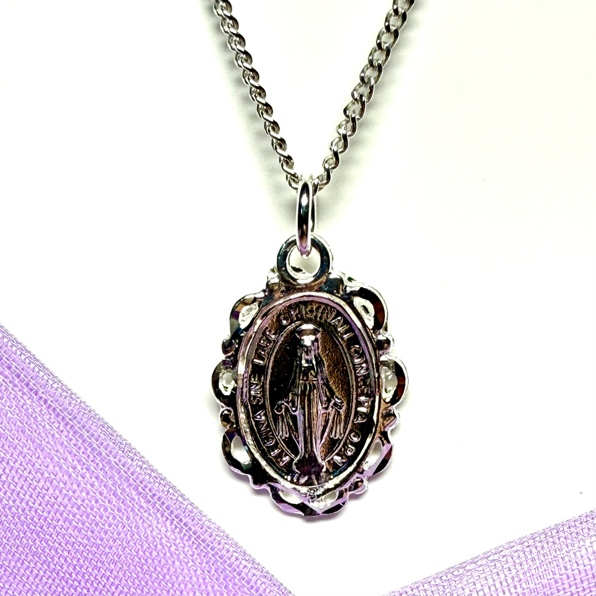 Solid sterling silver oval Mary Magdalene necklace Miraculous pendant including chain