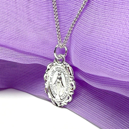 Solid sterling silver oval Mary Magdalene necklace Miraculous pendant including chain