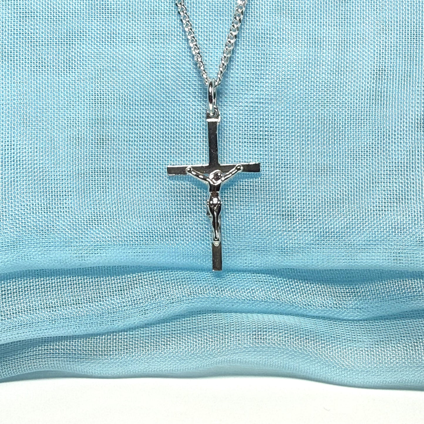 Solid sterling silver small crucifix cross necklace with a chain included