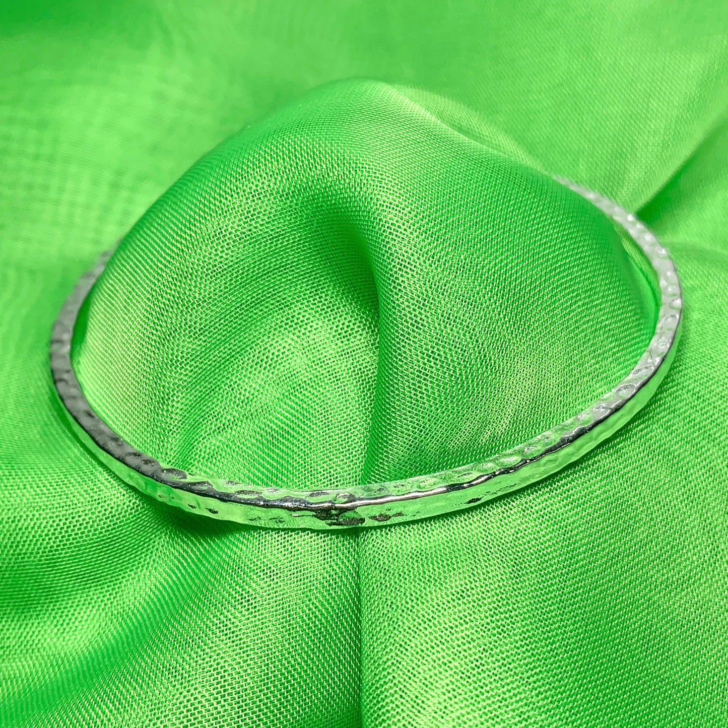 Solid sterling silver hammered heavy bangle