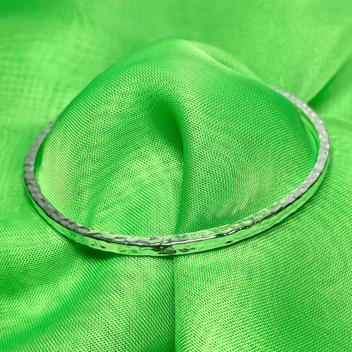 Solid sterling silver hammered heavy bangle