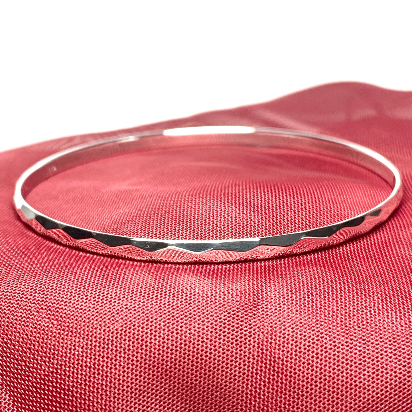 Solid round bangle 3 mm round patterned faceted sterling silver slave