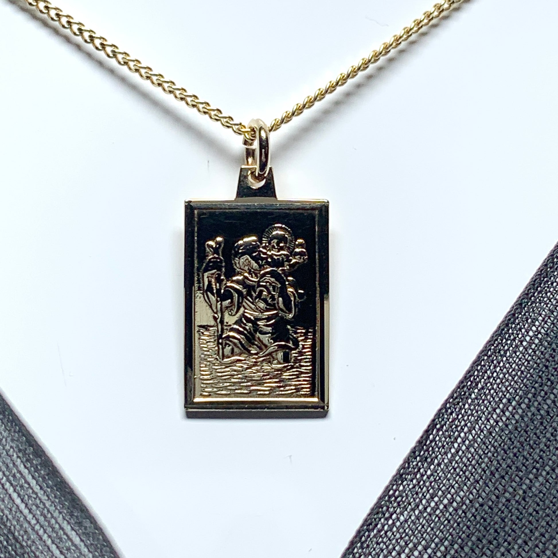 Solid square rectangle St. Christopher yellow gold