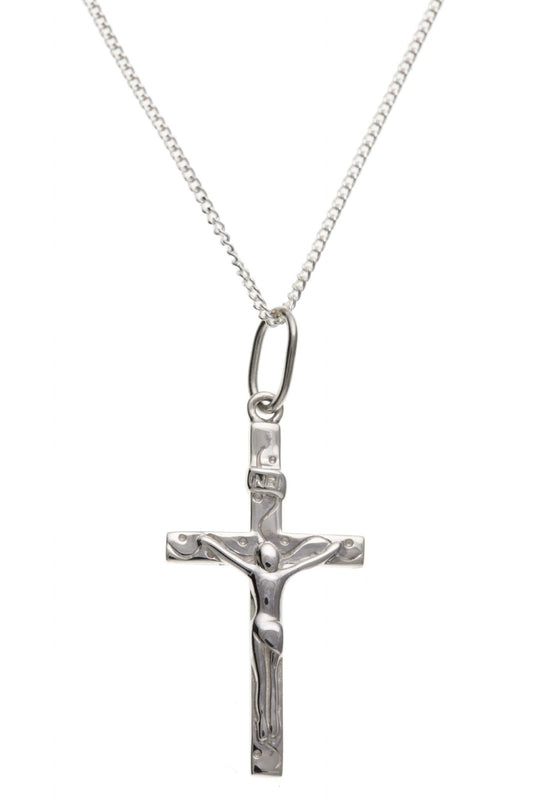 Solid sterling silver crucifix cross necklace including chain
