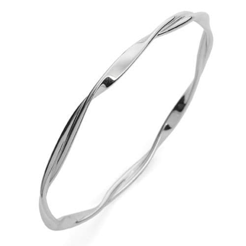 Solid white gold twisted round slave bangle