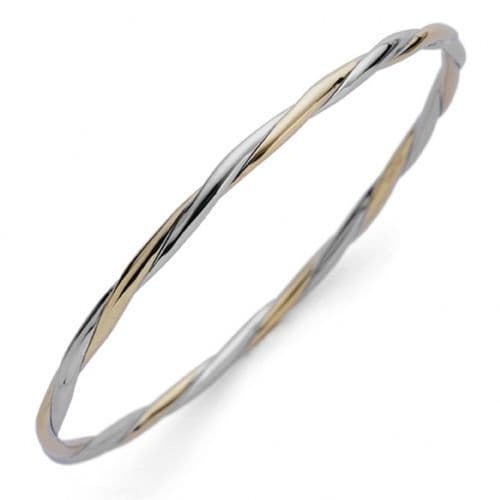 Solid yellow and white gold twisted round slave bangle