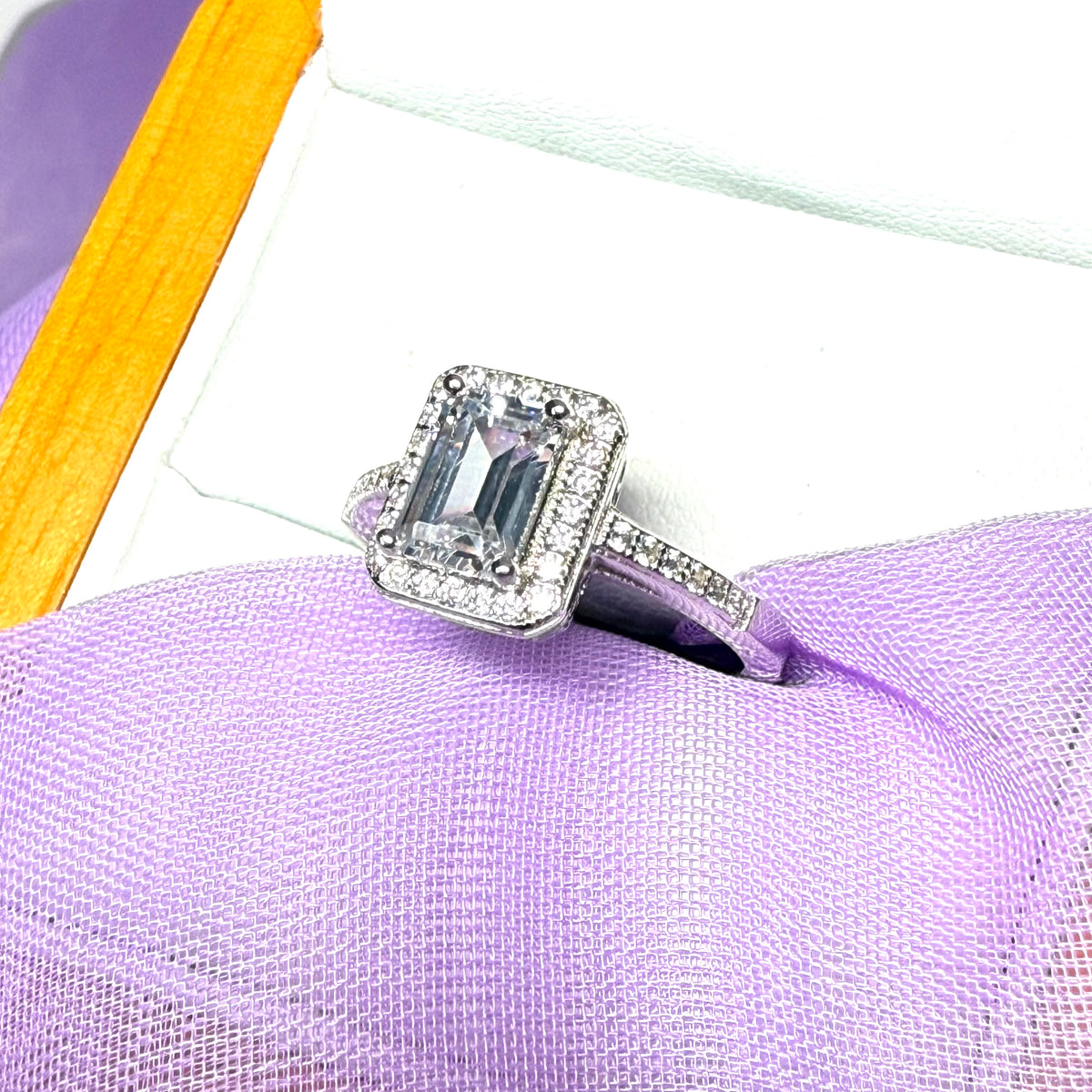 Rectangular Ladies Silver Cluster Ring