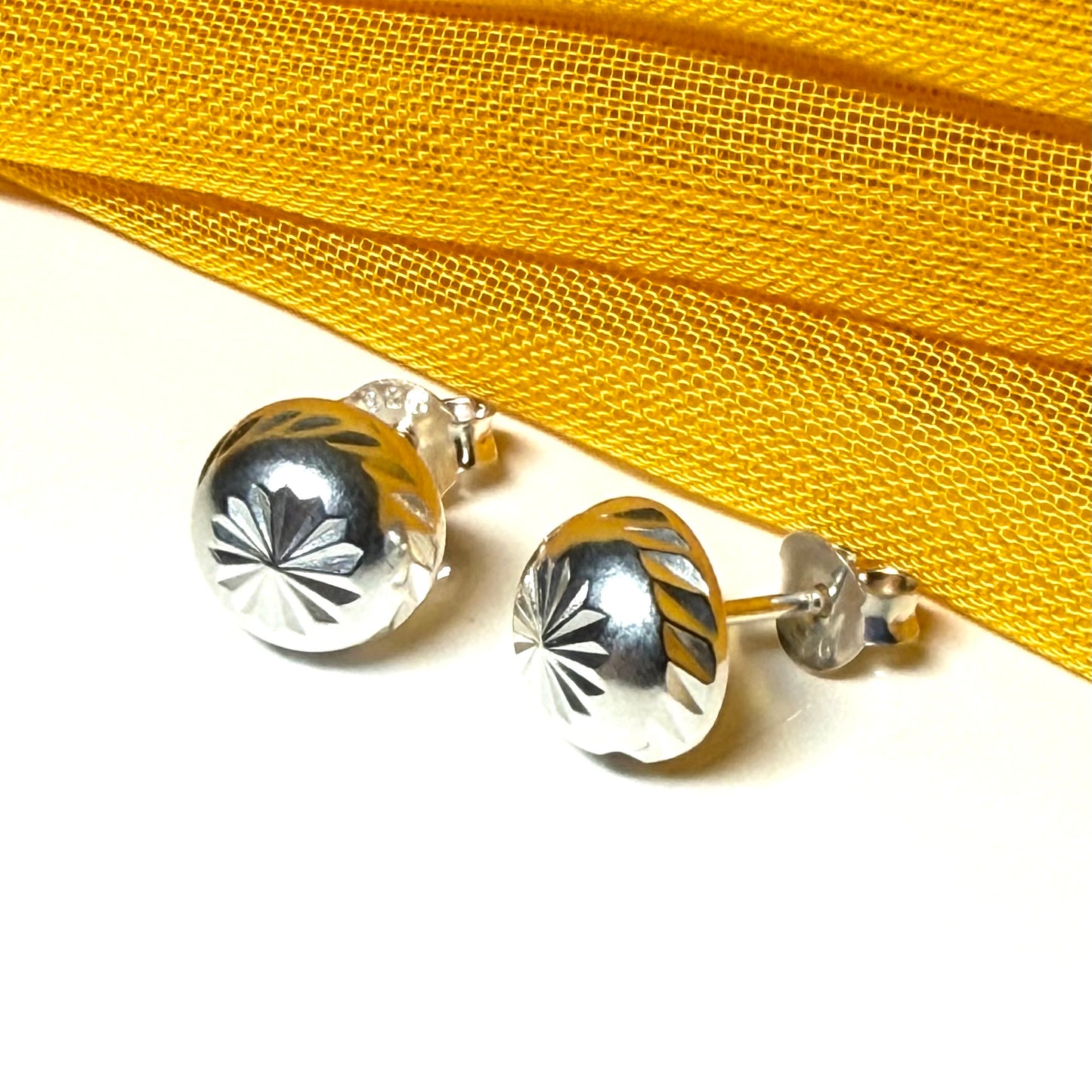 Sterling Silver Round Patterned Stud Earrings