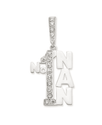 Sparkly Solid Sterling Silver Number One Nan Necklace Pendant Including Chain Large